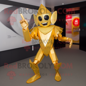 Gold Knife Thrower mascot costume character dressed with a Playsuit and Clutch bags
