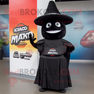 Black Nachos mascot costume character dressed with a Empire Waist Dress and Caps