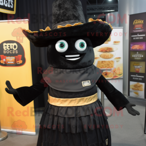 Black Nachos mascot costume character dressed with a Empire Waist Dress and Caps