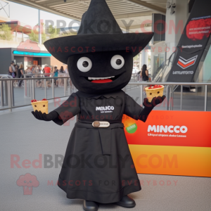 Black Nachos mascot costume character dressed with a Empire Waist Dress and Caps