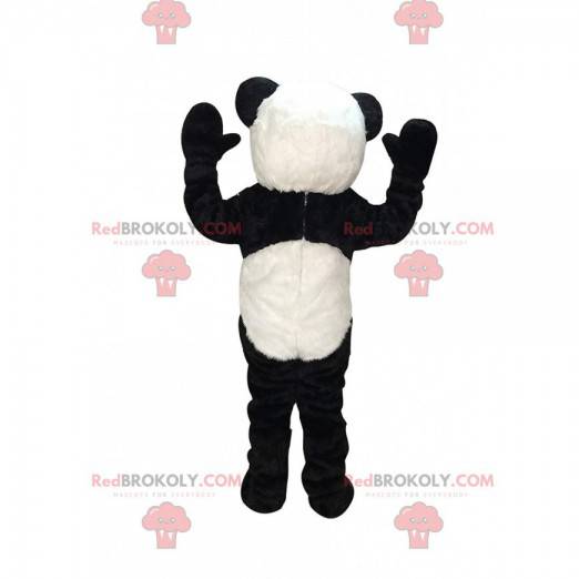 Svart og hvit panda maskot, realistisk bjørnedrakt -