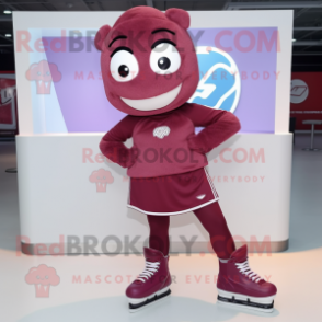 Maroon Pair Of Ice Skates mascot costume character dressed with a Mini Skirt and Anklets