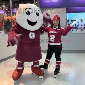 Maroon Pair Of Ice Skates mascot costume character dressed with a Mini Skirt and Anklets