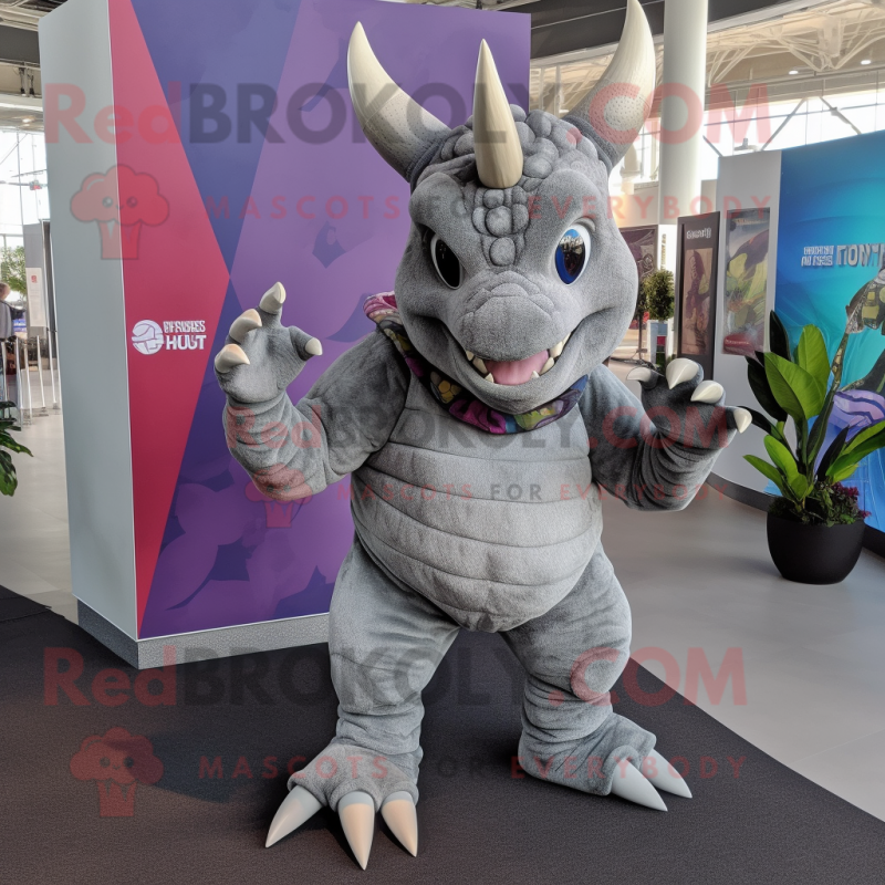 Gray Triceratops mascot costume character dressed with a Jeggings and Earrings Gray Triceratops mascot costume character dressed with a Jeggings and Earrings