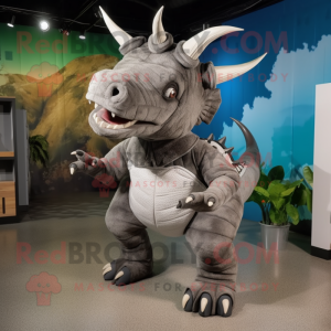 Gray Triceratops mascot costume character dressed with a Jeggings and Earrings