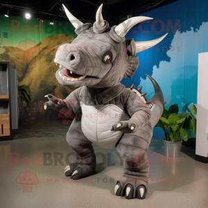 Grijze Triceratops mascotte...