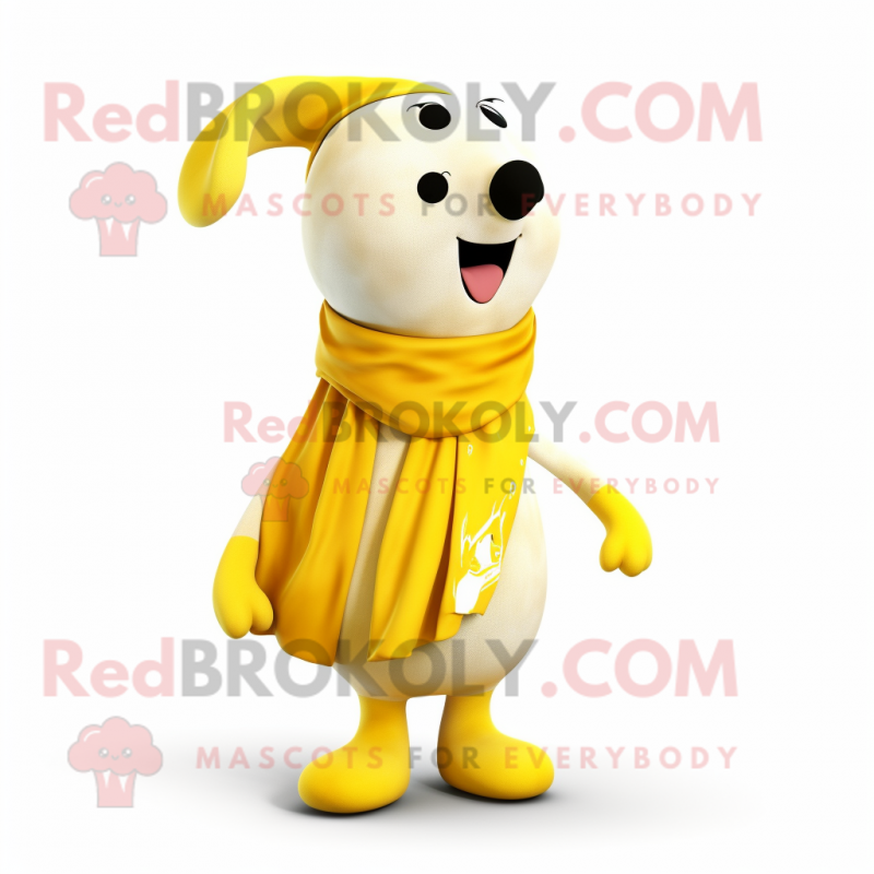 Lemon Yellow Ermine mascot costume character dressed with a Chinos and Scarf clips