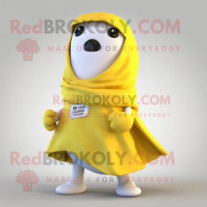 Lemon Yellow Ermine mascot costume character dressed with a Chinos and Scarf clips