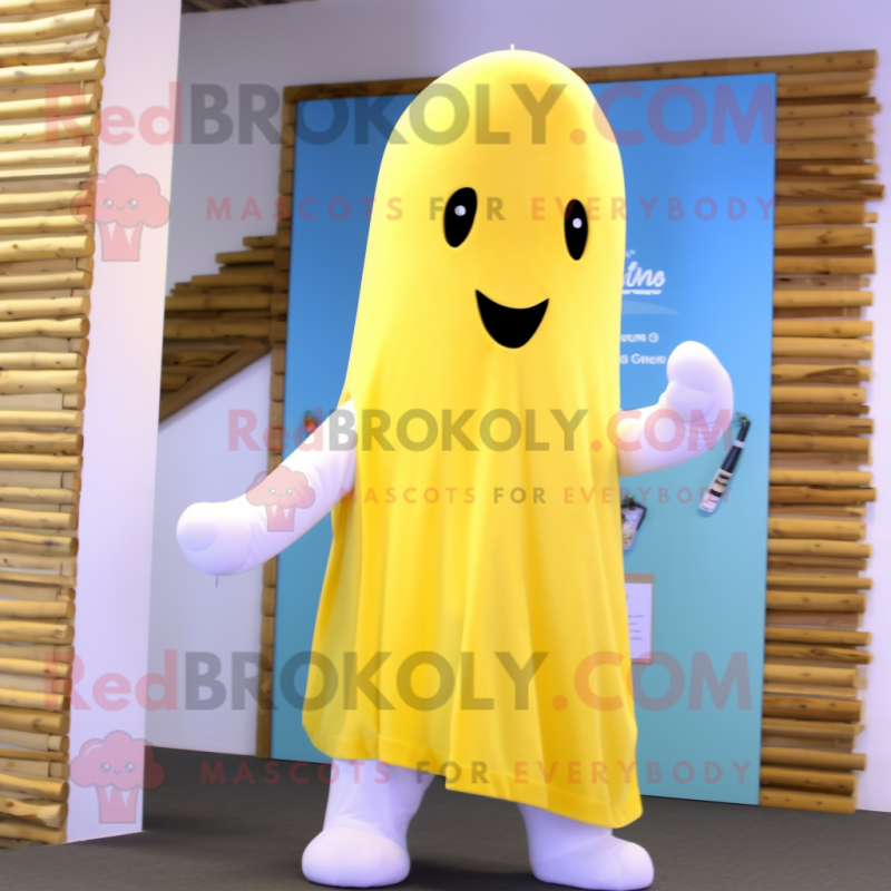Lemon Yellow Ermine mascot costume character dressed with a Chinos and Scarf clips Lemon Yellow Ermine mascot costume character dressed with a Chinos and Scarf clips
