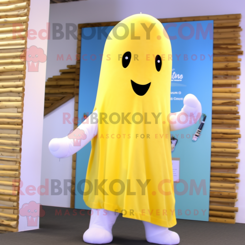 Lemon Yellow Ermine mascot costume character dressed with a Chinos and Scarf clips