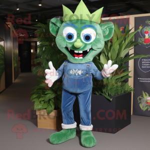 Forest Green Tooth Fairy mascot costume character dressed with a Denim Shirt and Cummerbunds
