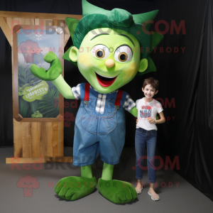 Forest Green Tooth Fairy mascot costume character dressed with a Denim Shirt and Cummerbunds