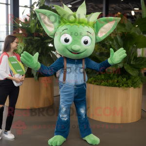 Forest Green Tooth Fairy mascot costume character dressed with a Denim Shirt and Cummerbunds
