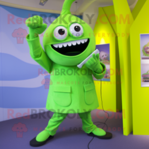 Lime Green Phone mascot costume character dressed with a Trousers and Brooches
