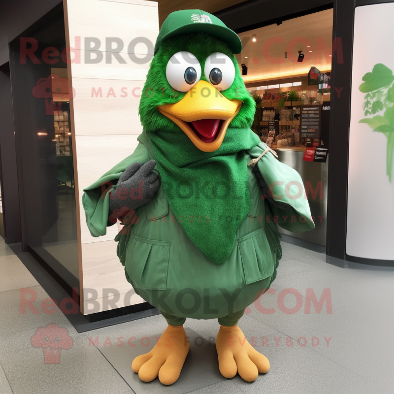 Forest Green Hens mascot costume character dressed with a Jeans and Wraps