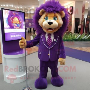 Purple Lion maskot kostym...