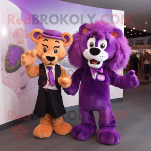 Purple Lion maskot kostym...