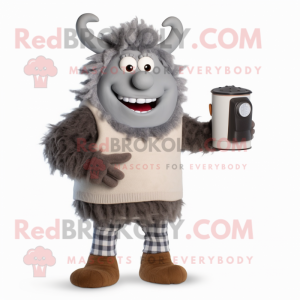 Gray Goulash mascot costume character dressed with a Sweater and Cummerbunds