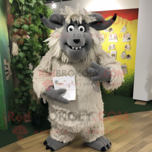 Gray Goulash mascot costume character dressed with a Sweater and Cummerbunds