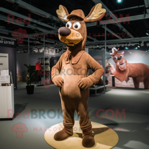 Brown Reindeer mascot costume character dressed with a Romper and Berets