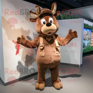 Brown Reindeer mascot costume character dressed with a Romper and Berets