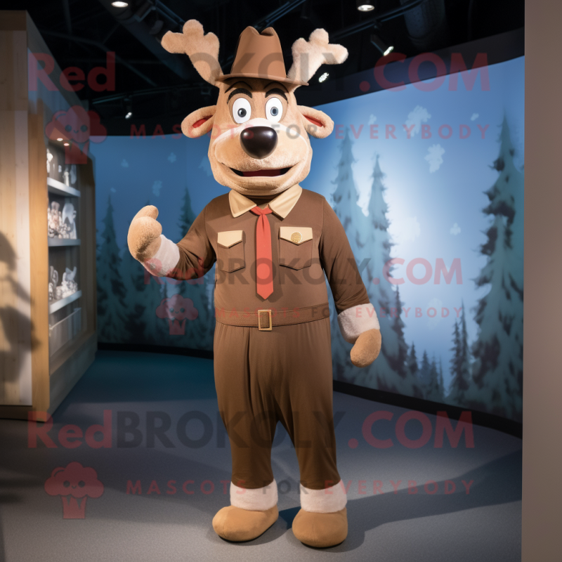 Brown Reindeer mascot costume character dressed with a Romper and Berets