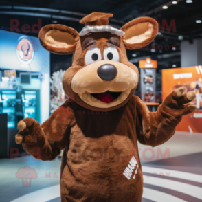 Brown Reindeer mascot costume character dressed with a Romper and Berets