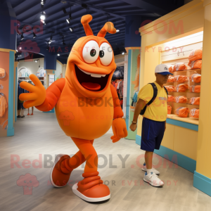 Orange Lobster Bisque mascot costume character dressed with a Joggers and Watches