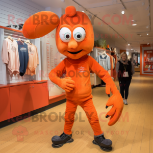 Orange Lobster Bisque mascot costume character dressed with a Joggers and Watches
