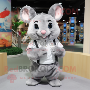 Silver Chinchilla mascot costume character dressed with a Polo Shirt and Bracelets