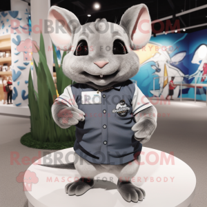 Silver Chinchilla mascot costume character dressed with a Polo Shirt and Bracelets