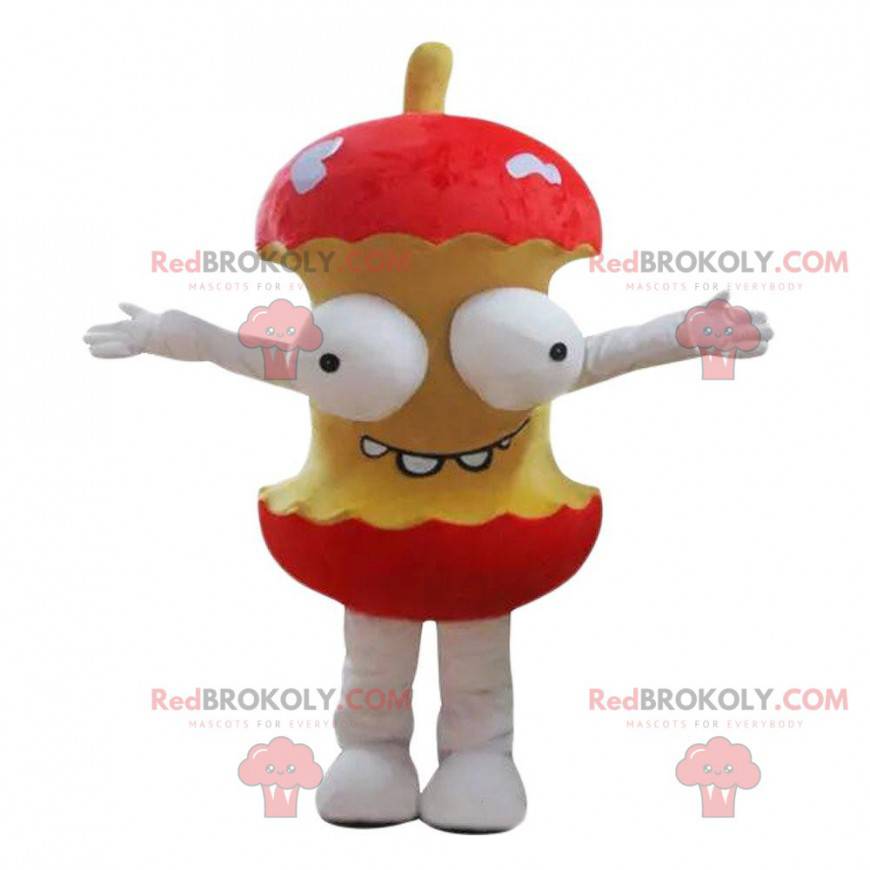 Giant apple core mascot with protruding eyes - Redbrokoly.com
