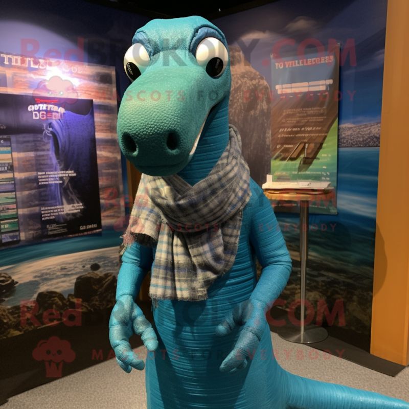 Silver Loch Ness Monster mascot costume character dressed with a ...
