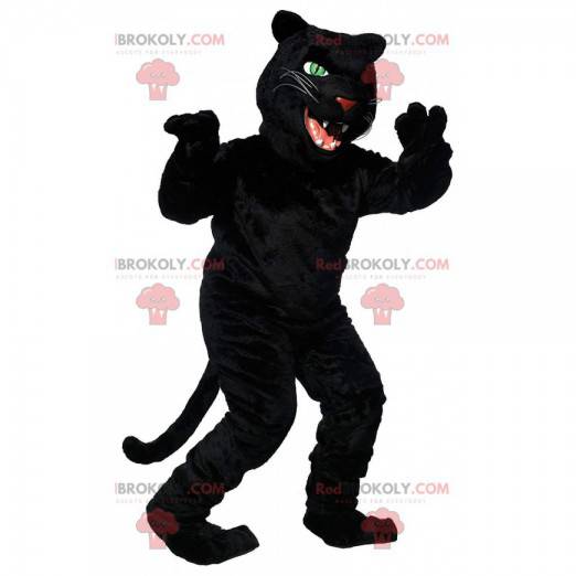 Mascote da pantera negra com grandes presas, fantasia de felino