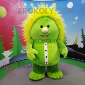 Lime Green Porcupine mascot costume character dressed with a Dress and Beanies