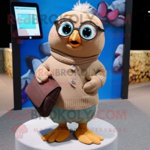 Tan Dove mascot costume character dressed with a Sweater and Wallets