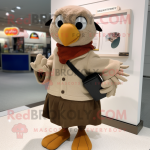Tan Dove mascot costume character dressed with a Sweater and Wallets