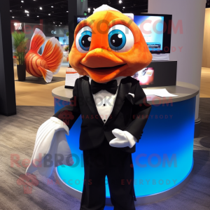 Orange Betta Fish mascot costume character dressed with a Tuxedo and Ties