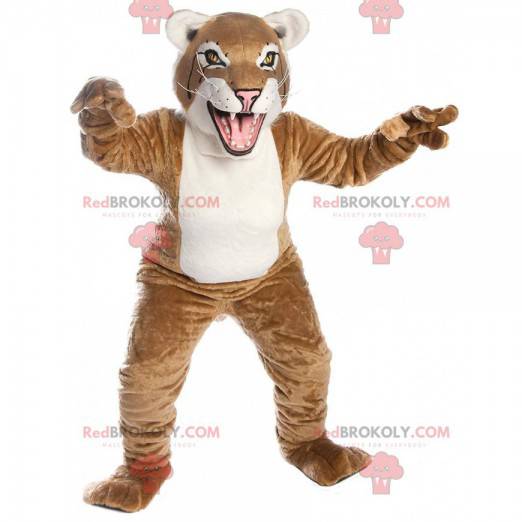 Mascot beige and white lynx, giant feline costume -