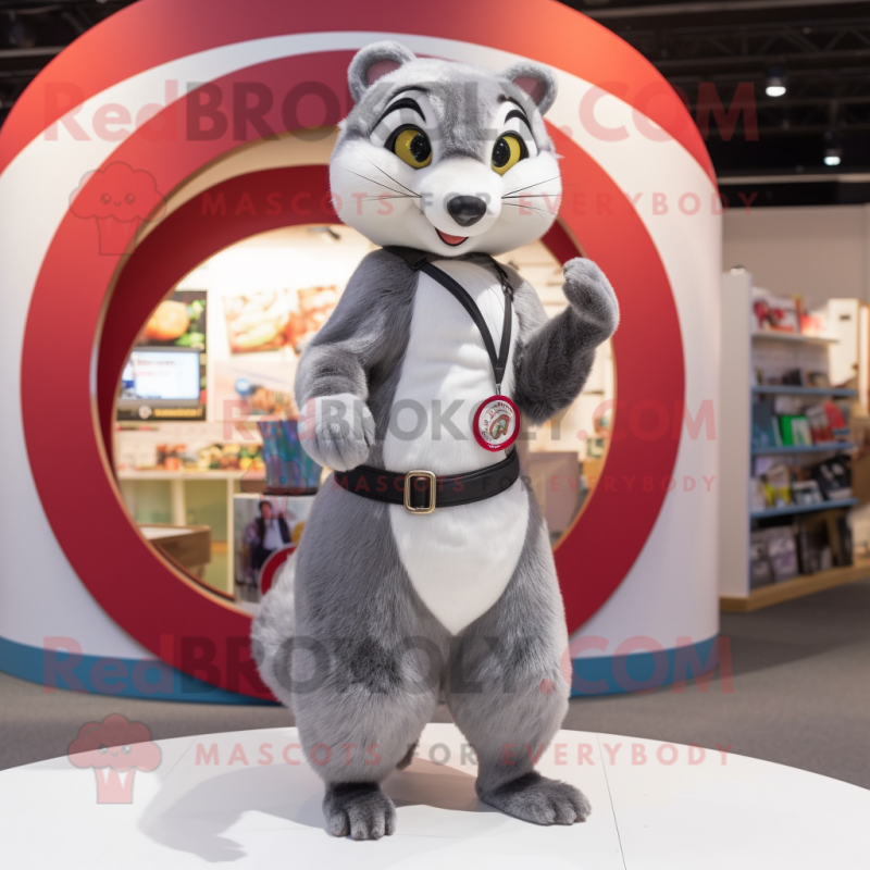 Gray Weasel mascot costume character dressed with a Circle Skirt and Bracelets