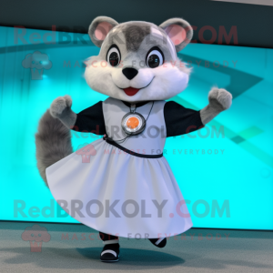 Gray Weasel mascot costume character dressed with a Circle Skirt and Bracelets