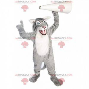 Mascotte de tigre gris et blanc, costume de fauve géant -