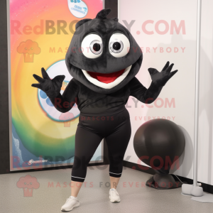 Black Piranha mascot costume character dressed with a Yoga Pants and Shoe clips