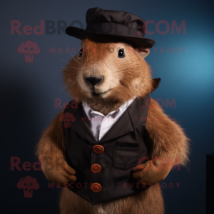 Rust Capybara mascot costume character dressed with a Waistcoat and Lapel pins