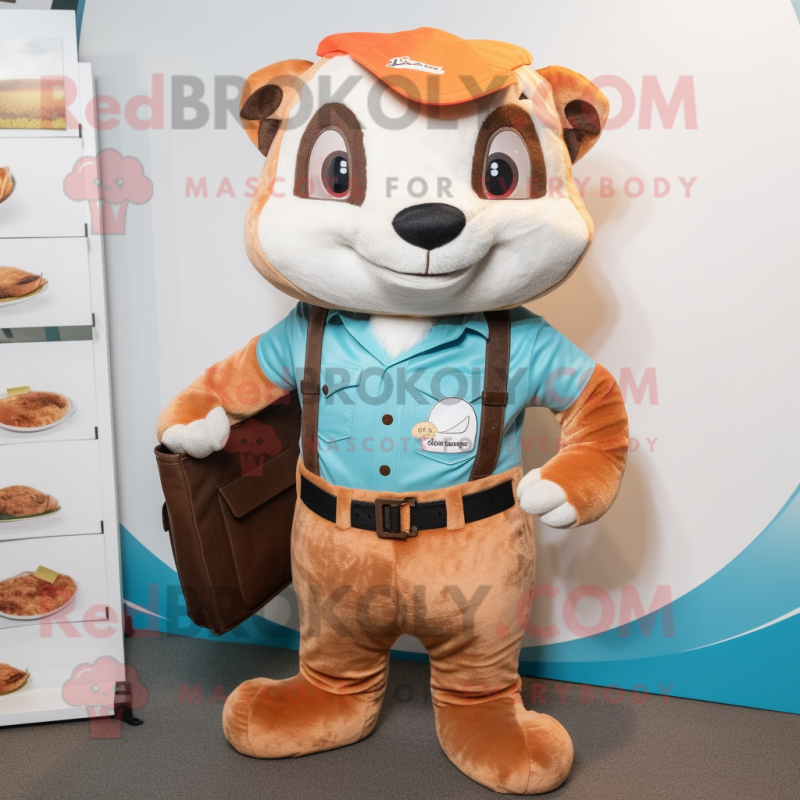 Rust Ferret mascot costume character dressed with a Romper and Wallets Rust Ferret mascot costume character dressed with a Romper and Wallets