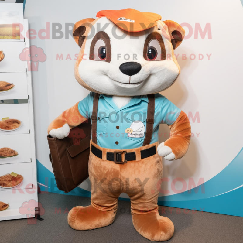 Rust Ferret mascot costume character dressed with a Romper and Wallets