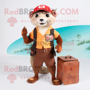 Rust Ferret mascot costume character dressed with a Romper and Wallets