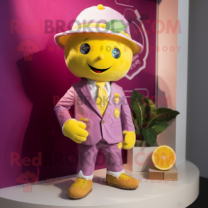 Magenta Lemon mascot costume character dressed with a Romper and Pocket squares