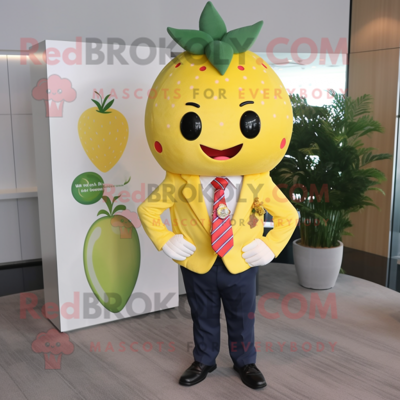 Yellow Strawberry mascot costume character dressed with a Jacket and Ties Yellow Strawberry mascot costume character dressed with a Jacket and Ties