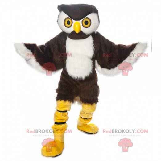 Mascotte gufo marrone e bianco, costume da uccello notturno -